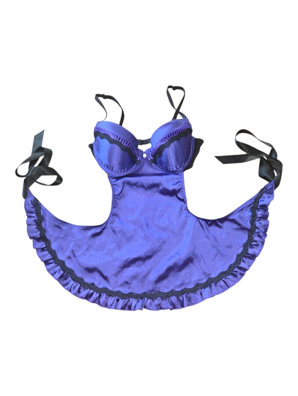 Purple Frederick's of Hollywood Purple Satin Chemise with Black Trim Size S